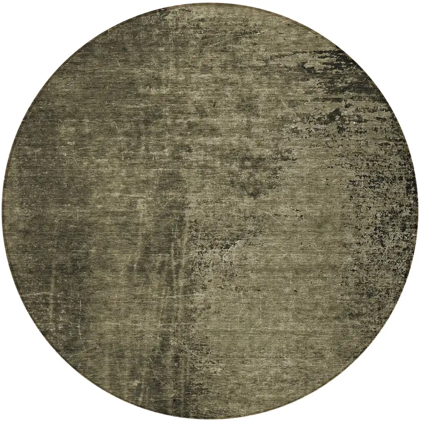 Gray Round Abstract Washable Non Skid Indoor Outdoor Area Rug Photo 5