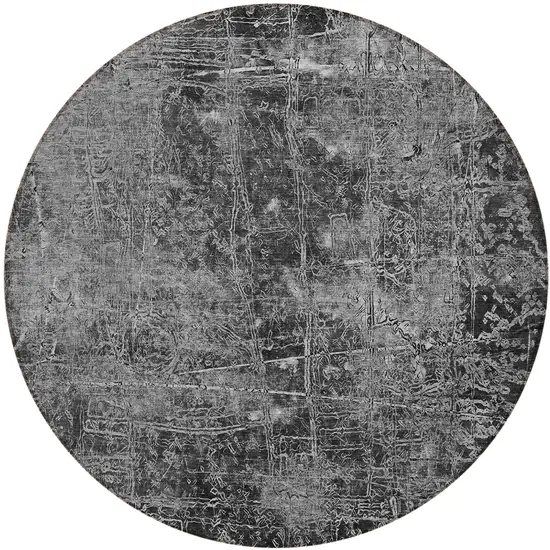 Gray Round Abstract Washable Non Skid Indoor Outdoor Area Rug Photo 2