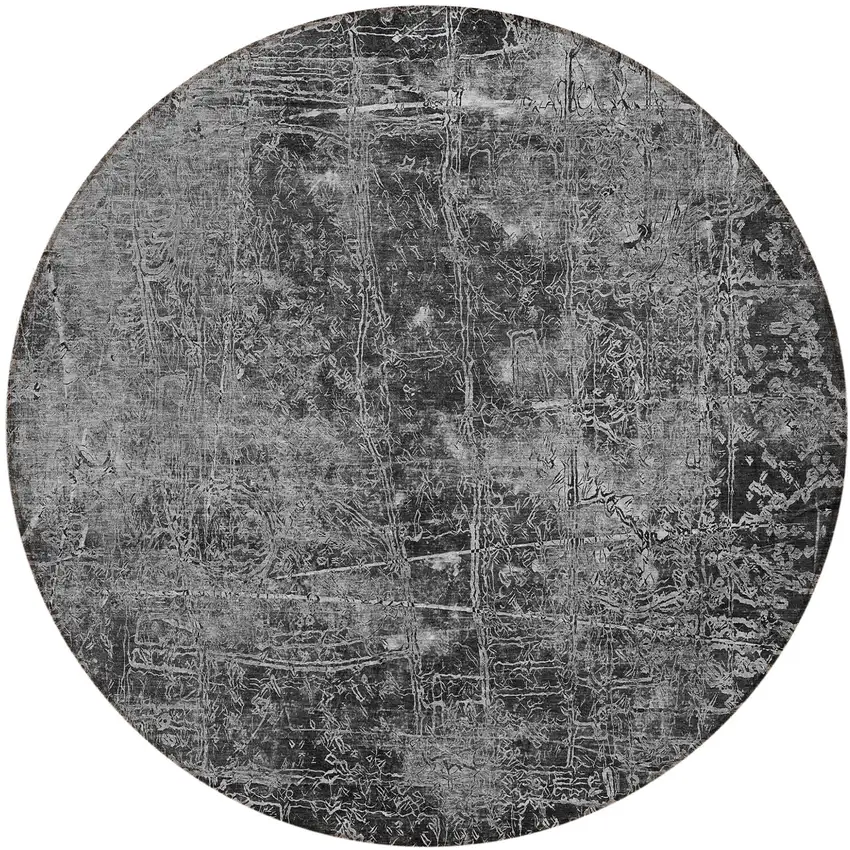 Gray Round Abstract Washable Non Skid Indoor Outdoor Area Rug Photo 2
