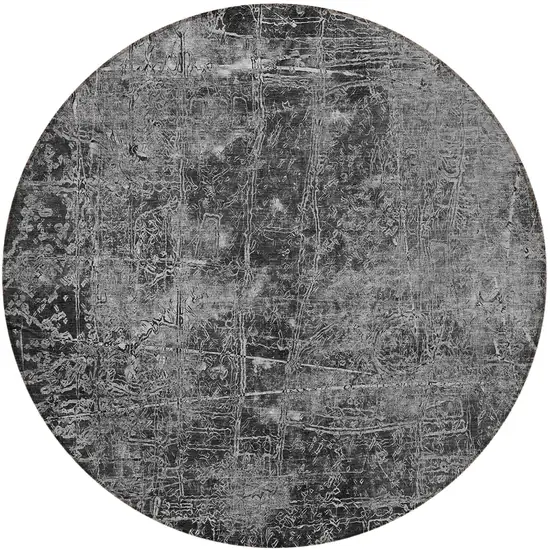 8' Round Gray Round Abstract Washable Non Skid Indoor Outdoor Area Rug Photo 5