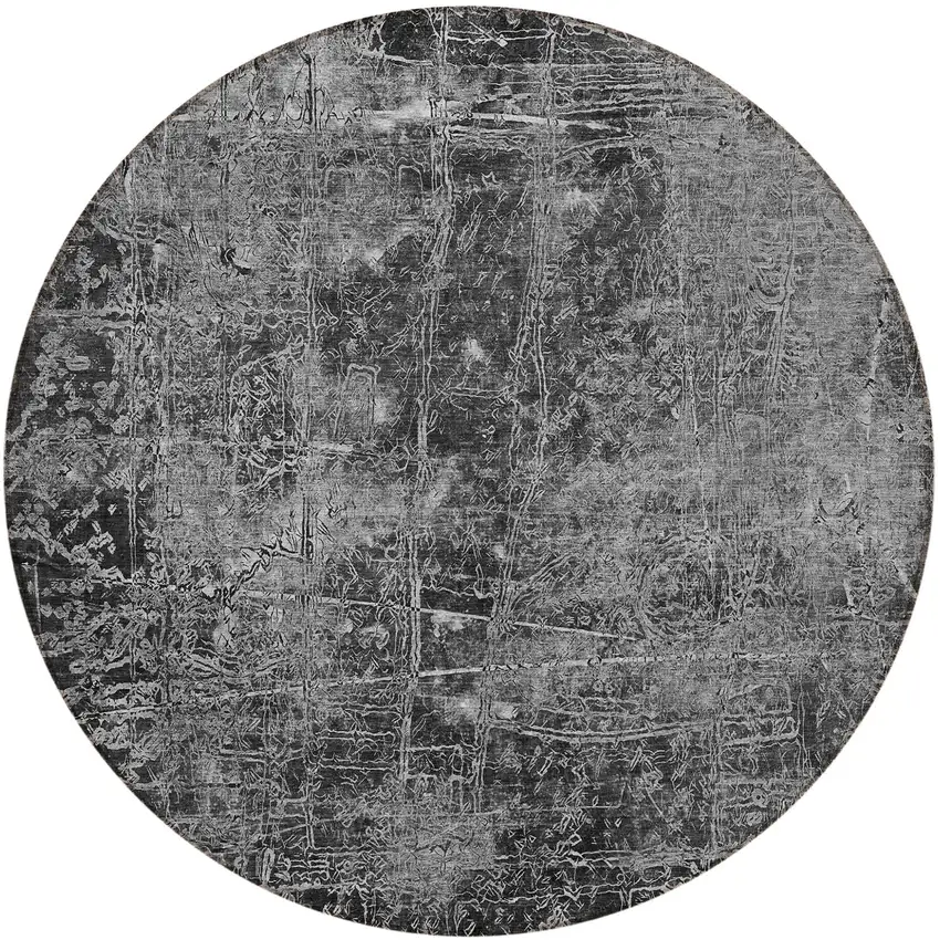 8' Round Gray Round Abstract Washable Non Skid Indoor Outdoor Area Rug Photo 5