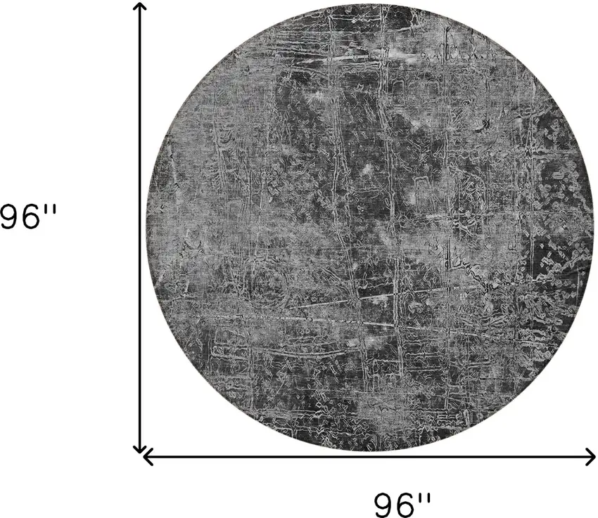 8' Round Gray Round Abstract Washable Non Skid Indoor Outdoor Area Rug Photo 3