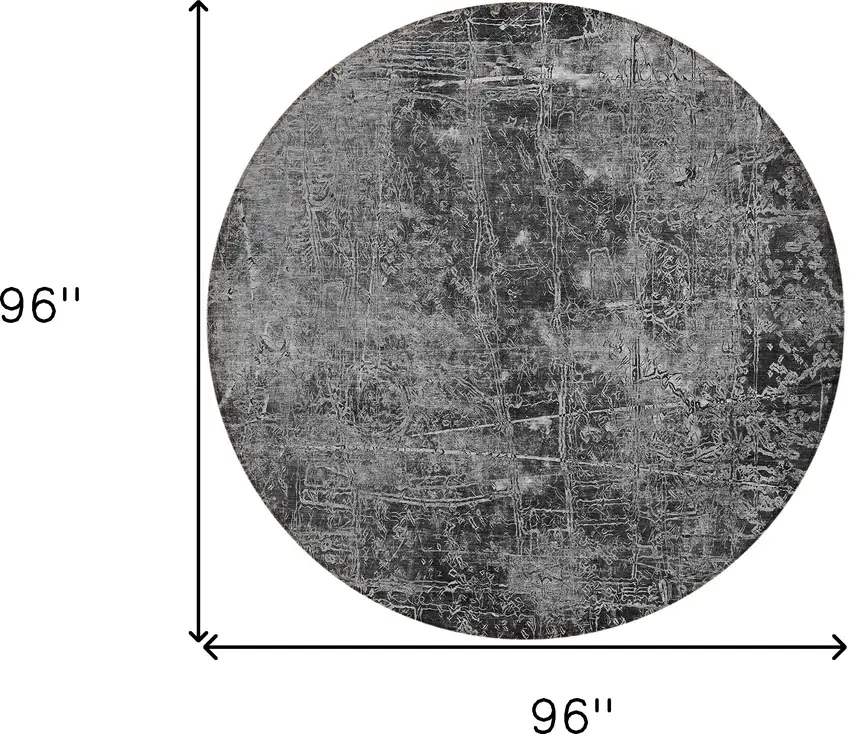 8' Round Gray Round Abstract Washable Non Skid Indoor Outdoor Area Rug Photo 3