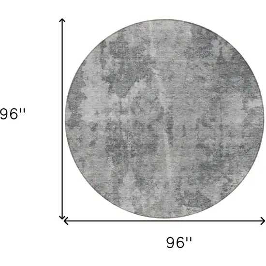 Gray Round Abstract Washable Non Skid Indoor Outdoor Area Rug Photo 3