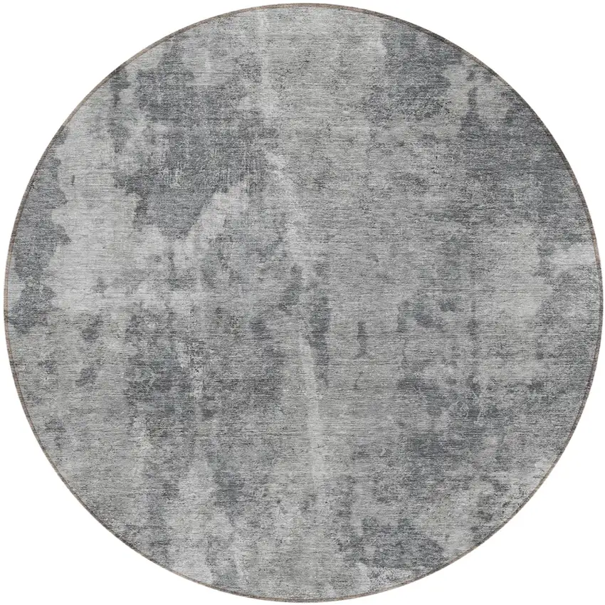 Gray Round Abstract Washable Non Skid Indoor Outdoor Area Rug Photo 2