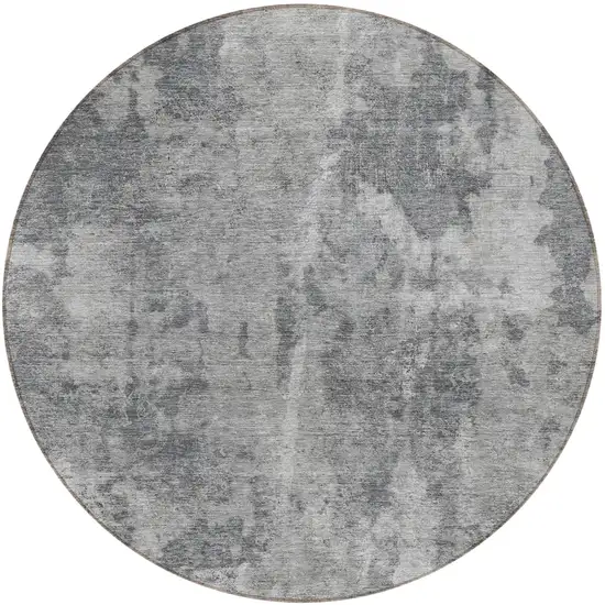 Gray Round Abstract Washable Non Skid Indoor Outdoor Area Rug Photo 5