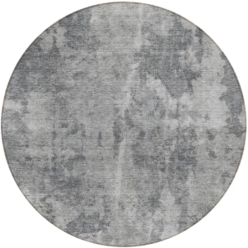 Gray Round Abstract Washable Non Skid Indoor Outdoor Area Rug Photo 4