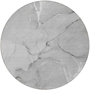 Photo of 8' Round Gray Round Abstract Washable Non Skid Indoor Outdoor Area Rug