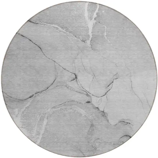 Gray Round Abstract Washable Non Skid Indoor Outdoor Area Rug Photo 2
