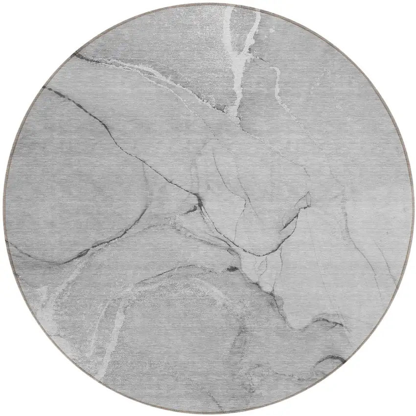 Gray Round Abstract Washable Non Skid Indoor Outdoor Area Rug Photo 2