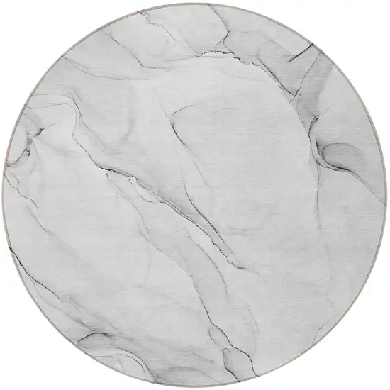 8' Round Gray Round Abstract Washable Non Skid Indoor Outdoor Area Rug Photo 4