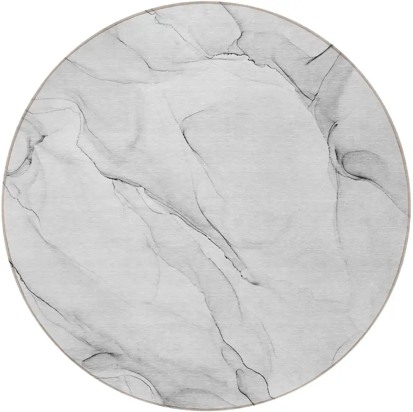 Gray Round Abstract Washable Non Skid Indoor Outdoor Area Rug Photo 5