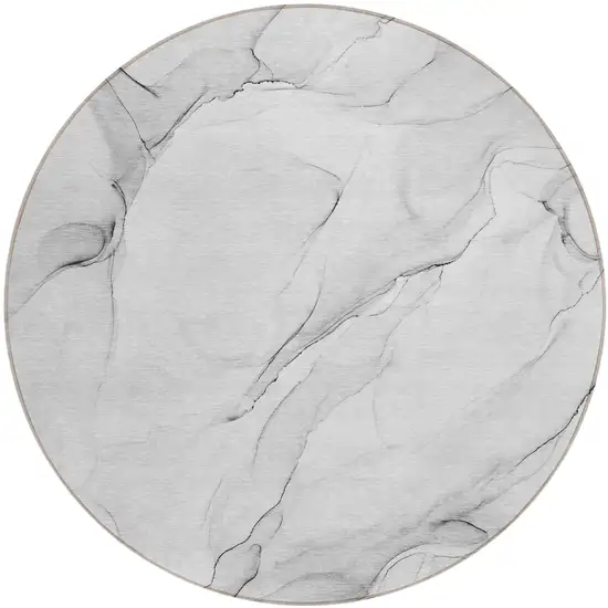 8' Round Gray Round Abstract Washable Non Skid Indoor Outdoor Area Rug Photo 2