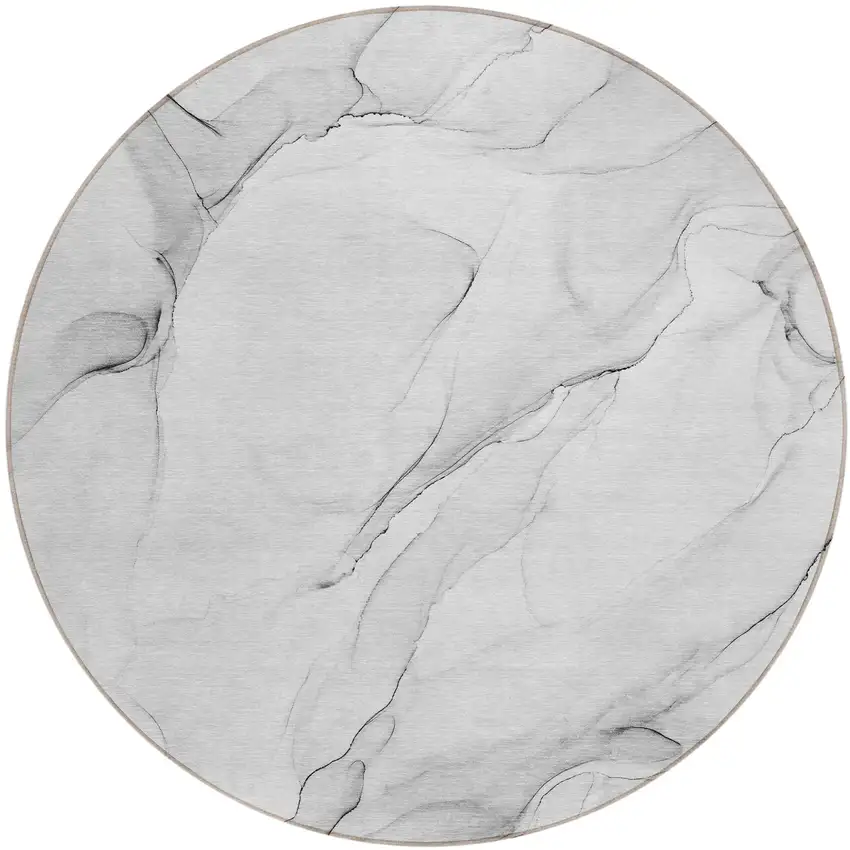 8' Round Gray Round Abstract Washable Non Skid Indoor Outdoor Area Rug Photo 2