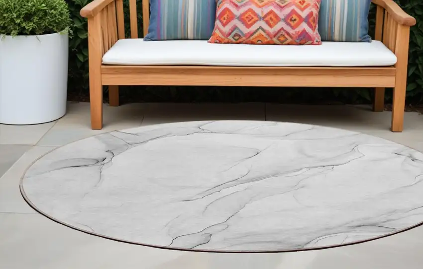 8' Round Gray Round Abstract Washable Non Skid Indoor Outdoor Area Rug Photo 1