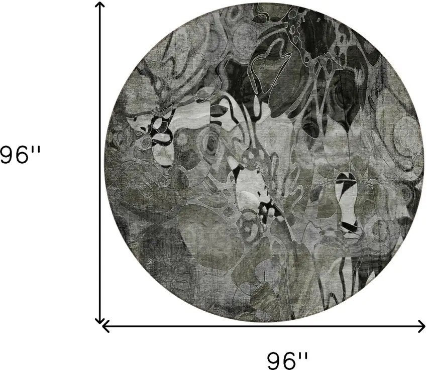 Gray Round Abstract Washable Indoor Outdoor Area Rug Photo 3