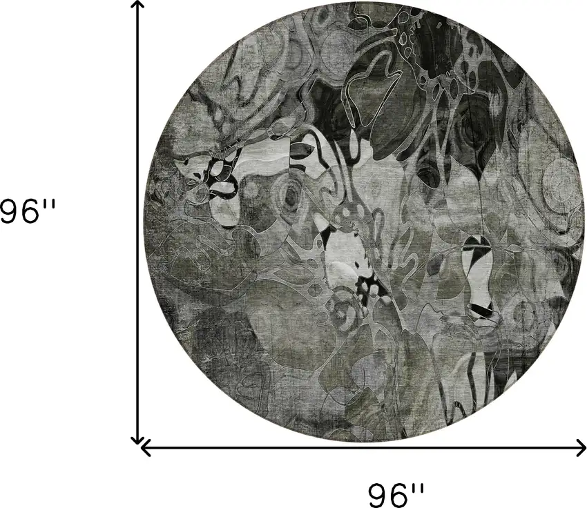Gray Round Abstract Washable Indoor Outdoor Area Rug Photo 3