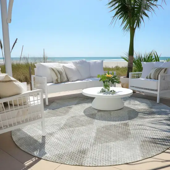 Gray Round Geometric Washable Non Skid Indoor Outdoor Area Rug Photo 8