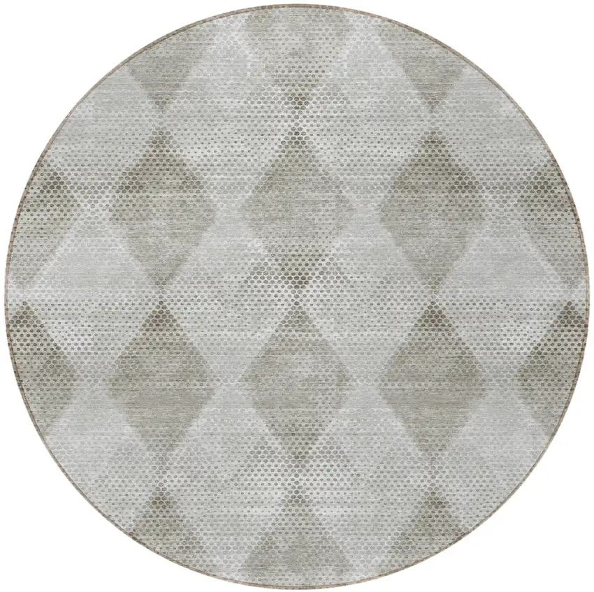Gray Round Geometric Washable Non Skid Indoor Outdoor Area Rug Photo 4