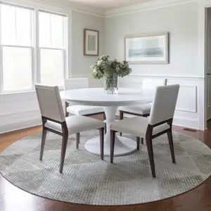 Photo of 8' Round Gray Round Geometric Washable Non Skid Indoor Outdoor Area Rug