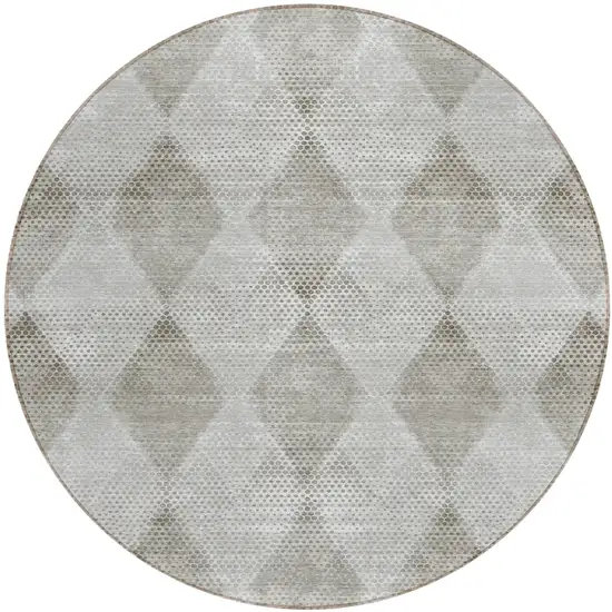 Gray Round Geometric Washable Non Skid Indoor Outdoor Area Rug Photo 2