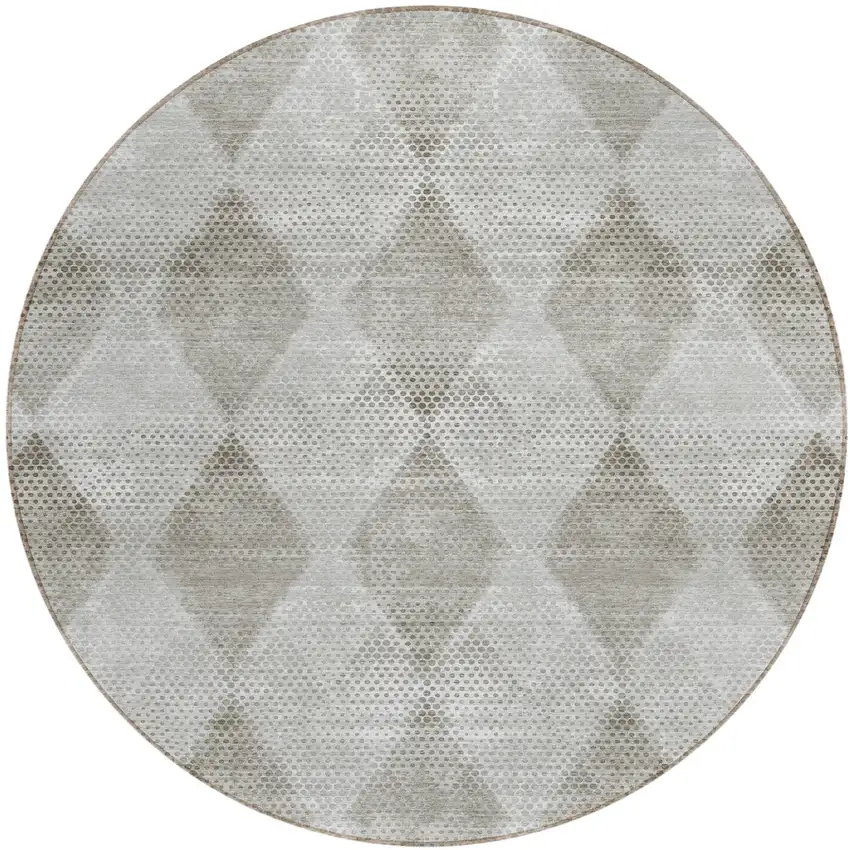 Gray Round Geometric Washable Non Skid Indoor Outdoor Area Rug Photo 2