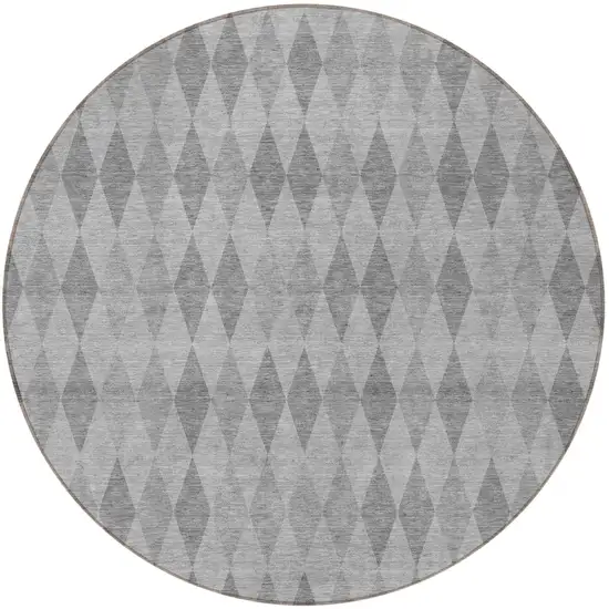 Gray Round Geometric Washable Non Skid Indoor Outdoor Area Rug Photo 4
