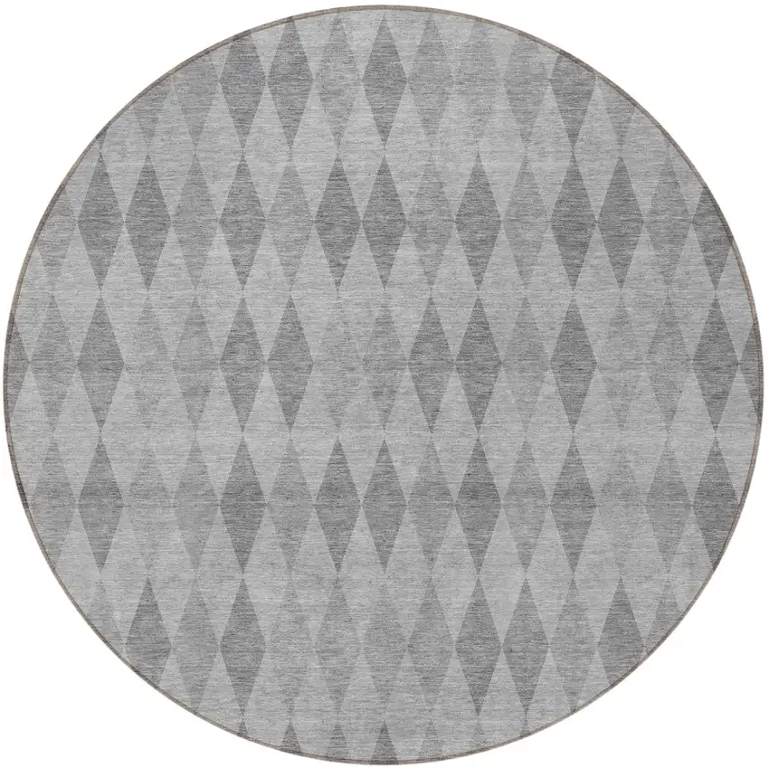 Gray Round Geometric Washable Non Skid Indoor Outdoor Area Rug Photo 4