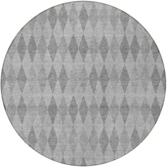 Gray Round Geometric Washable Non Skid Indoor Outdoor Area Rug Photo 4