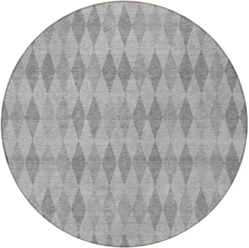 Gray Round Geometric Washable Non Skid Indoor Outdoor Area Rug Photo 4