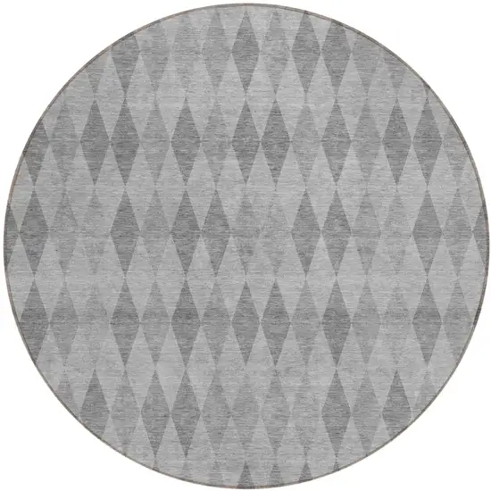Gray Round Geometric Washable Non Skid Indoor Outdoor Area Rug Photo 2