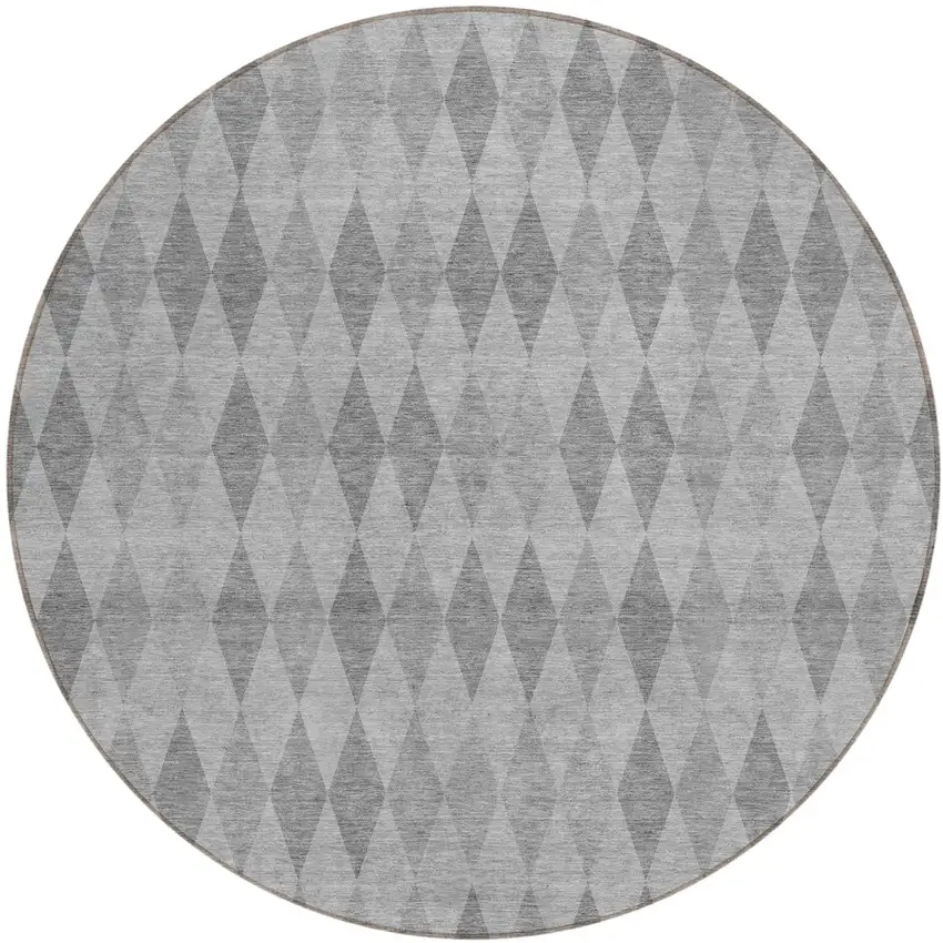 Gray Round Geometric Washable Non Skid Indoor Outdoor Area Rug Photo 2