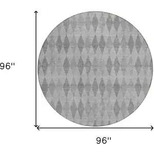 Photo of 8' Round Gray Round Geometric Washable Non Skid Indoor Outdoor Area Rug