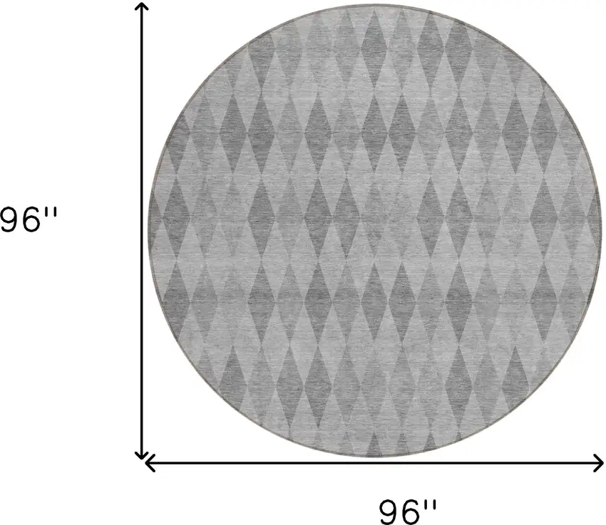 8' Round Gray Round Geometric Washable Non Skid Indoor Outdoor Area Rug Photo 3