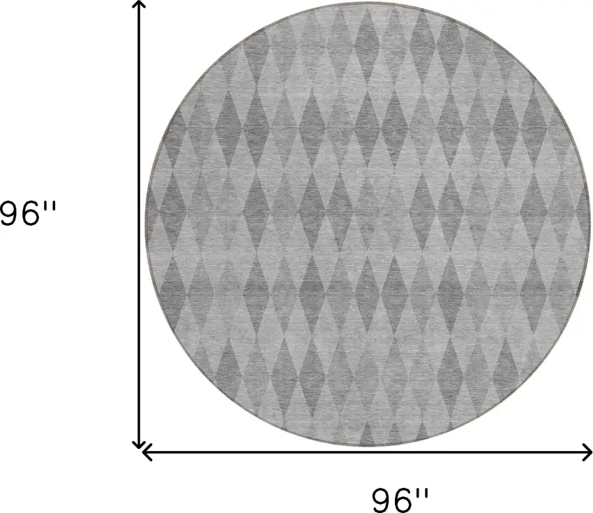 8' Round Gray Round Geometric Washable Non Skid Indoor Outdoor Area Rug Photo 3