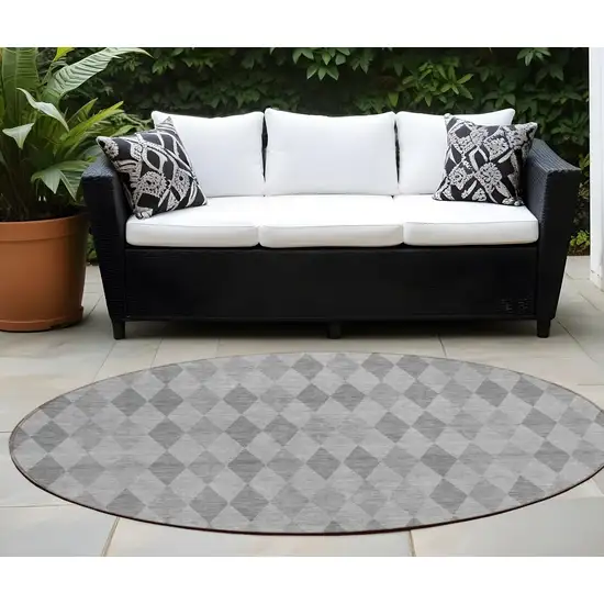 Gray Round Geometric Washable Non Skid Indoor Outdoor Area Rug Photo 1