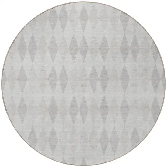 8' Round Gray Round Geometric Washable Non Skid Indoor Outdoor Area Rug Photo 5