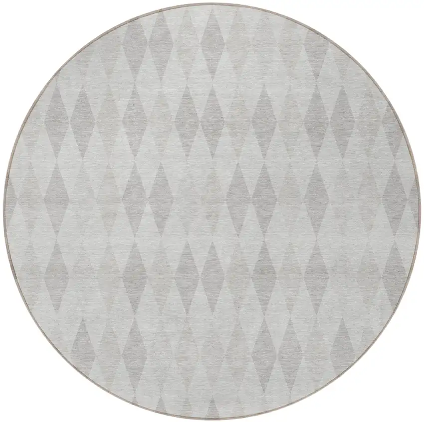 8' Round Gray Round Geometric Washable Non Skid Indoor Outdoor Area Rug Photo 5