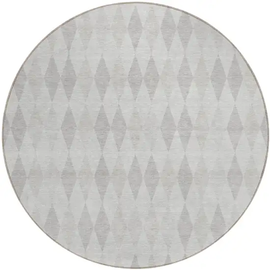 8' Round Gray Round Geometric Washable Non Skid Indoor Outdoor Area Rug Photo 2