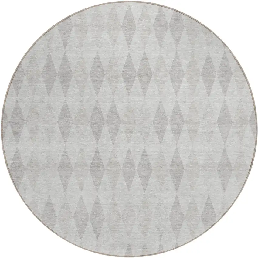 8' Round Gray Round Geometric Washable Non Skid Indoor Outdoor Area Rug Photo 2