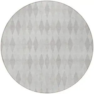 Photo of 8' Round Gray Round Geometric Washable Non Skid Indoor Outdoor Area Rug