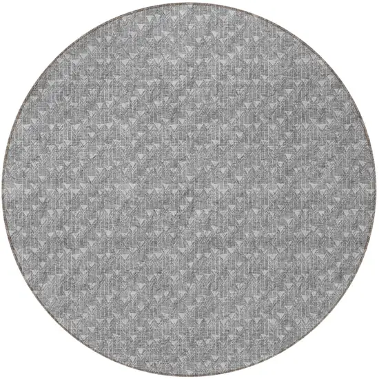 Gray Round Geometric Washable Non Skid Indoor Outdoor Area Rug Photo 4