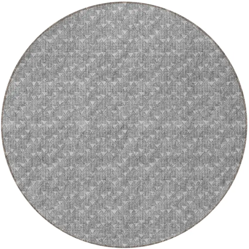 Gray Round Geometric Washable Non Skid Indoor Outdoor Area Rug Photo 4