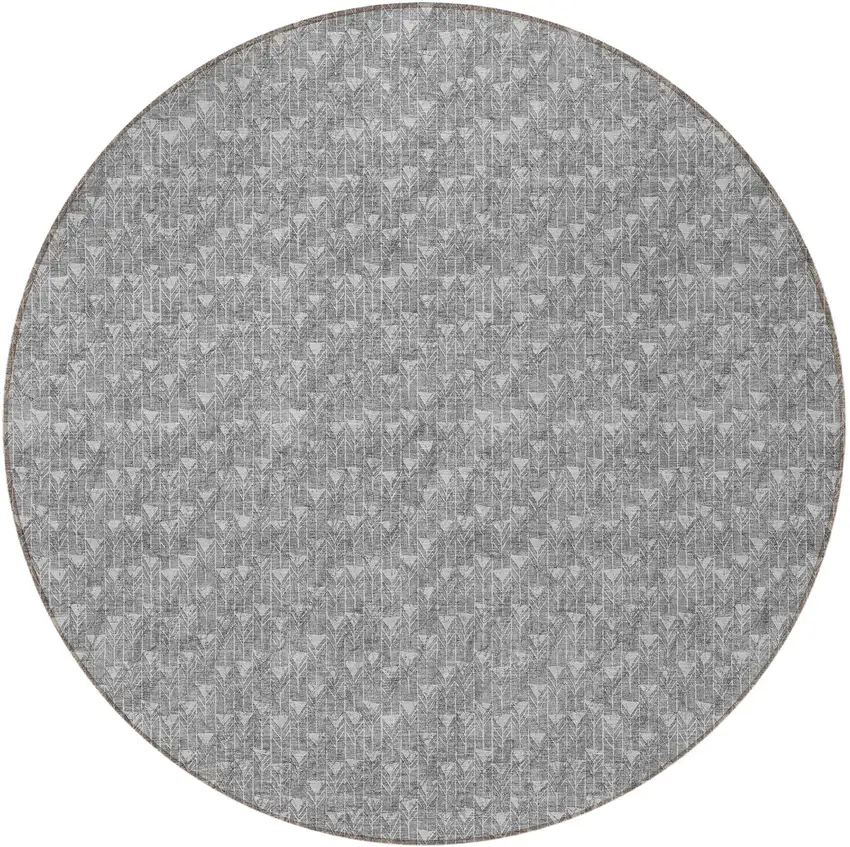 Gray Round Geometric Washable Non Skid Indoor Outdoor Area Rug Photo 4