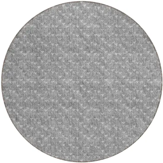 8' Round Gray Round Geometric Washable Non Skid Indoor Outdoor Area Rug Photo 2