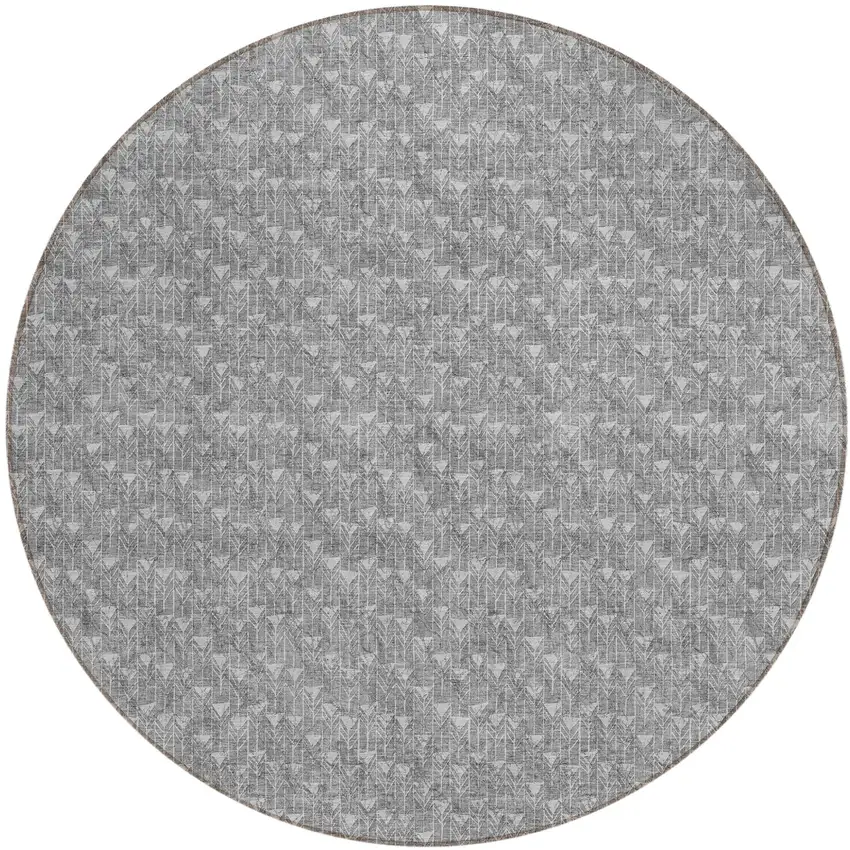 8' Round Gray Round Geometric Washable Non Skid Indoor Outdoor Area Rug Photo 2