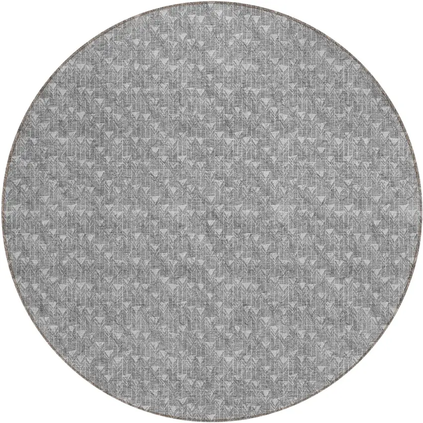 8' Round Gray Round Geometric Washable Non Skid Indoor Outdoor Area Rug Photo 2