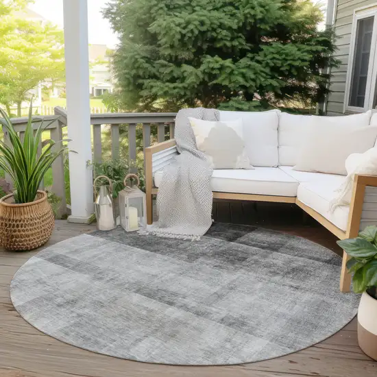 Gray Round Ombre Washable Non Skid Indoor Outdoor Area Rug Photo 8