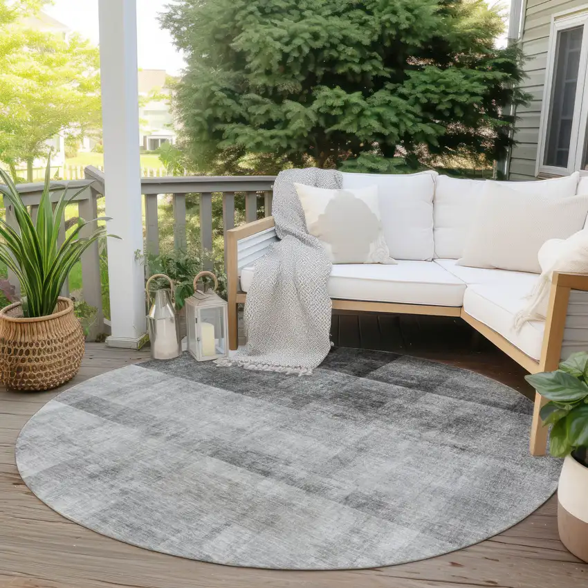 Gray Round Ombre Washable Non Skid Indoor Outdoor Area Rug Photo 8