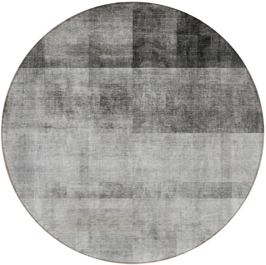 Gray Round Ombre Washable Non Skid Indoor Outdoor Area Rug Photo 4